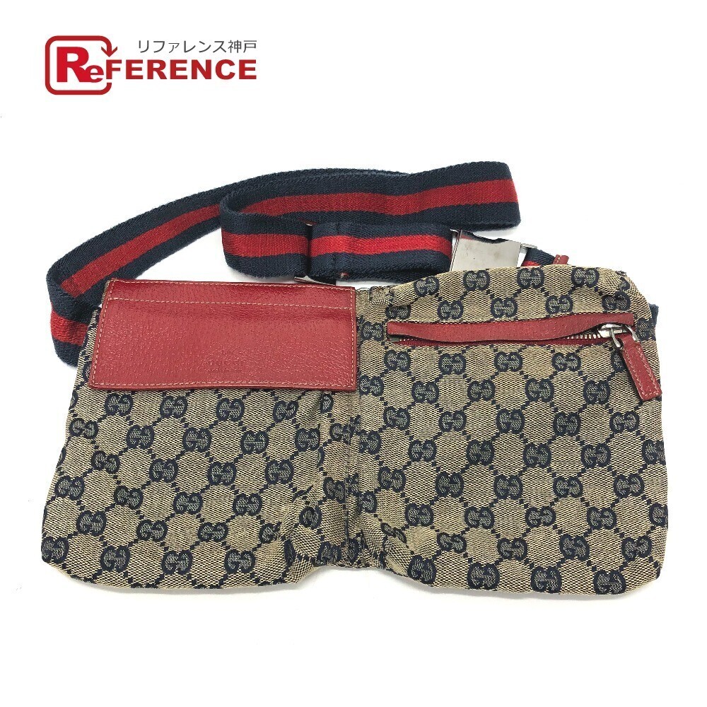 GUCCI GG Logo Body Bum Crossbody Belt Bag Waist Canvas Leather Red